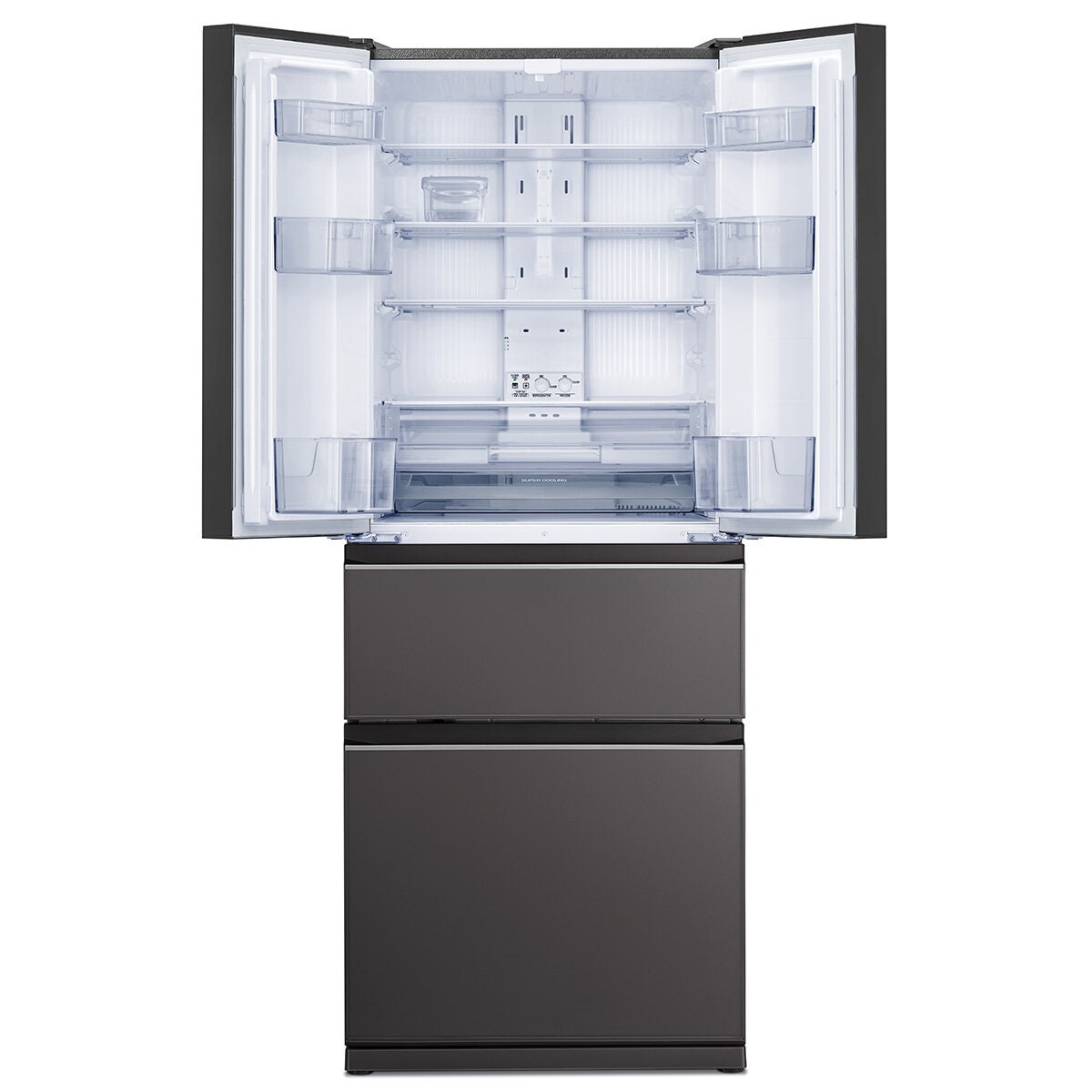 Mitsubishi Electric 442L French Door Fridge - Dark Silver Glass, Supercool Chilling Case - MR-LX442EX-GDS-A