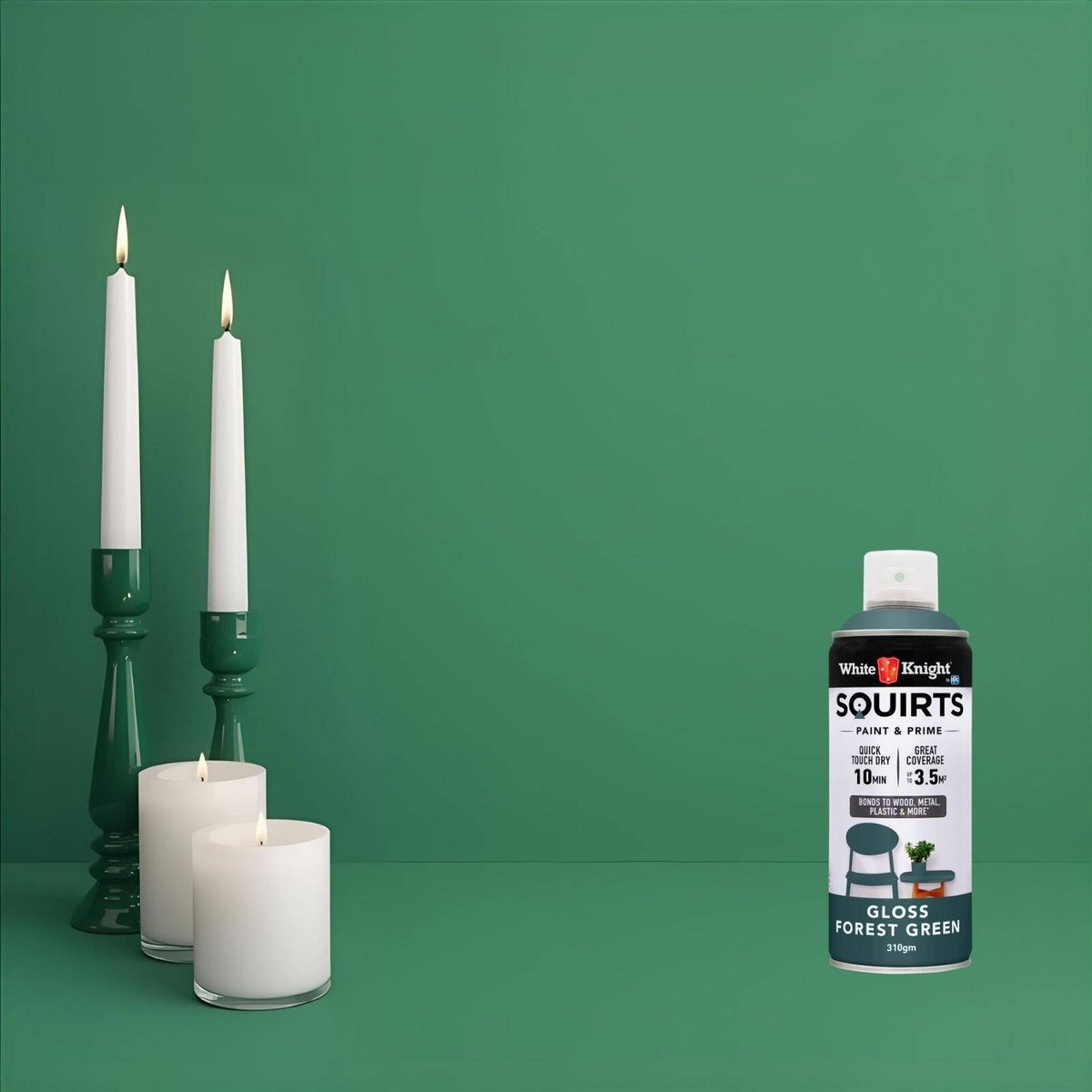 White Knight Squirts Forest Green Gloss Spray Paint 310g Durable Finish - SuperSaverAU - view 4