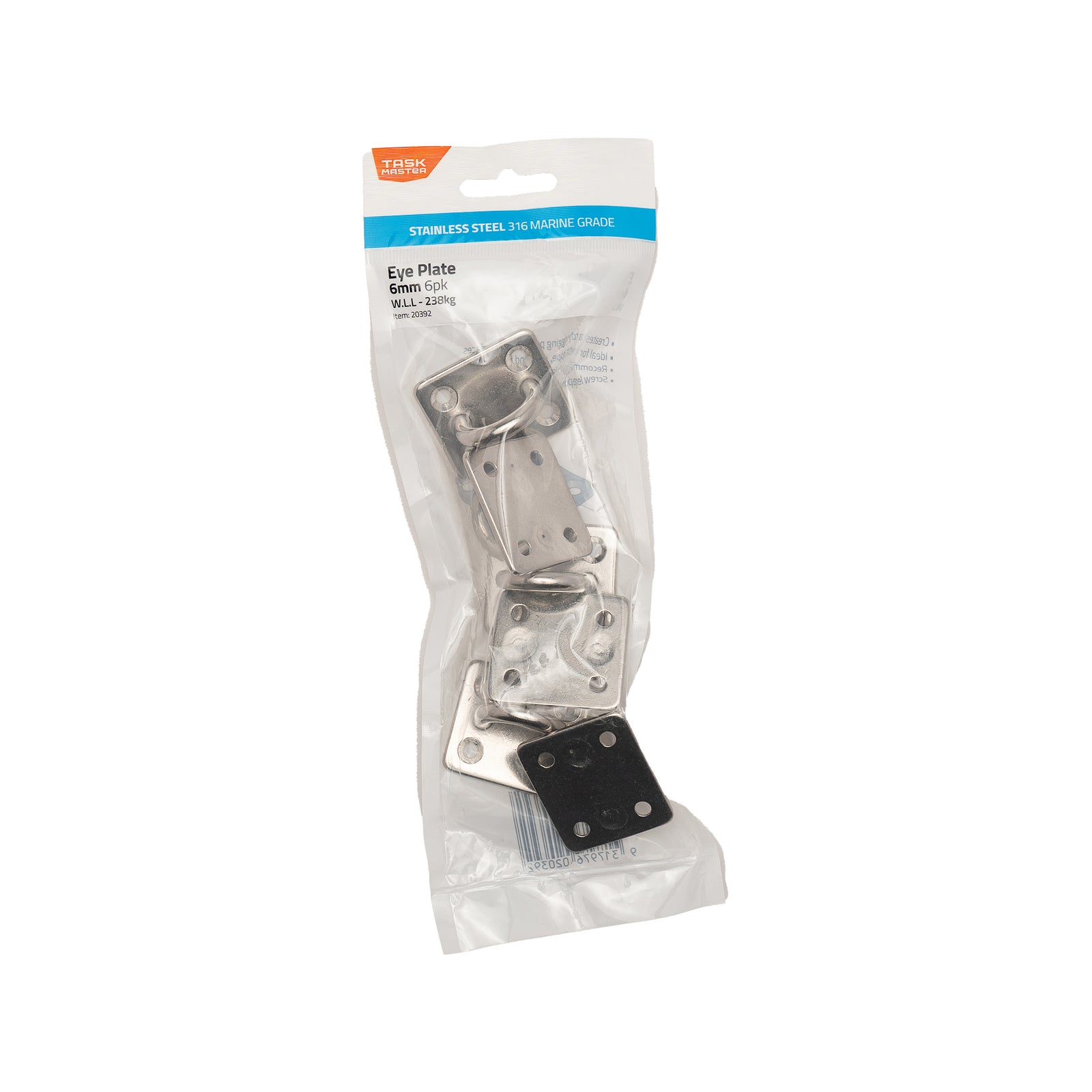 Taskmaster 6mm 316 Stainless Steel Square Eye Plate - 6 Pack