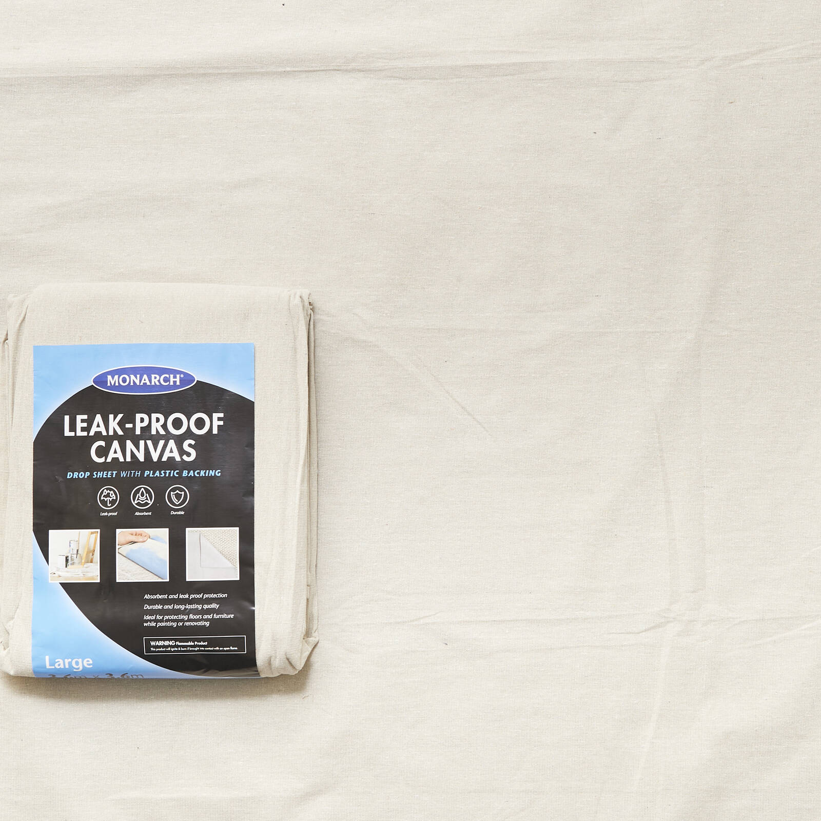 Monarch 3.6 x 3.6m Leak-Proof Canvas Drop Sheet Plastic Backed 2mm Natural