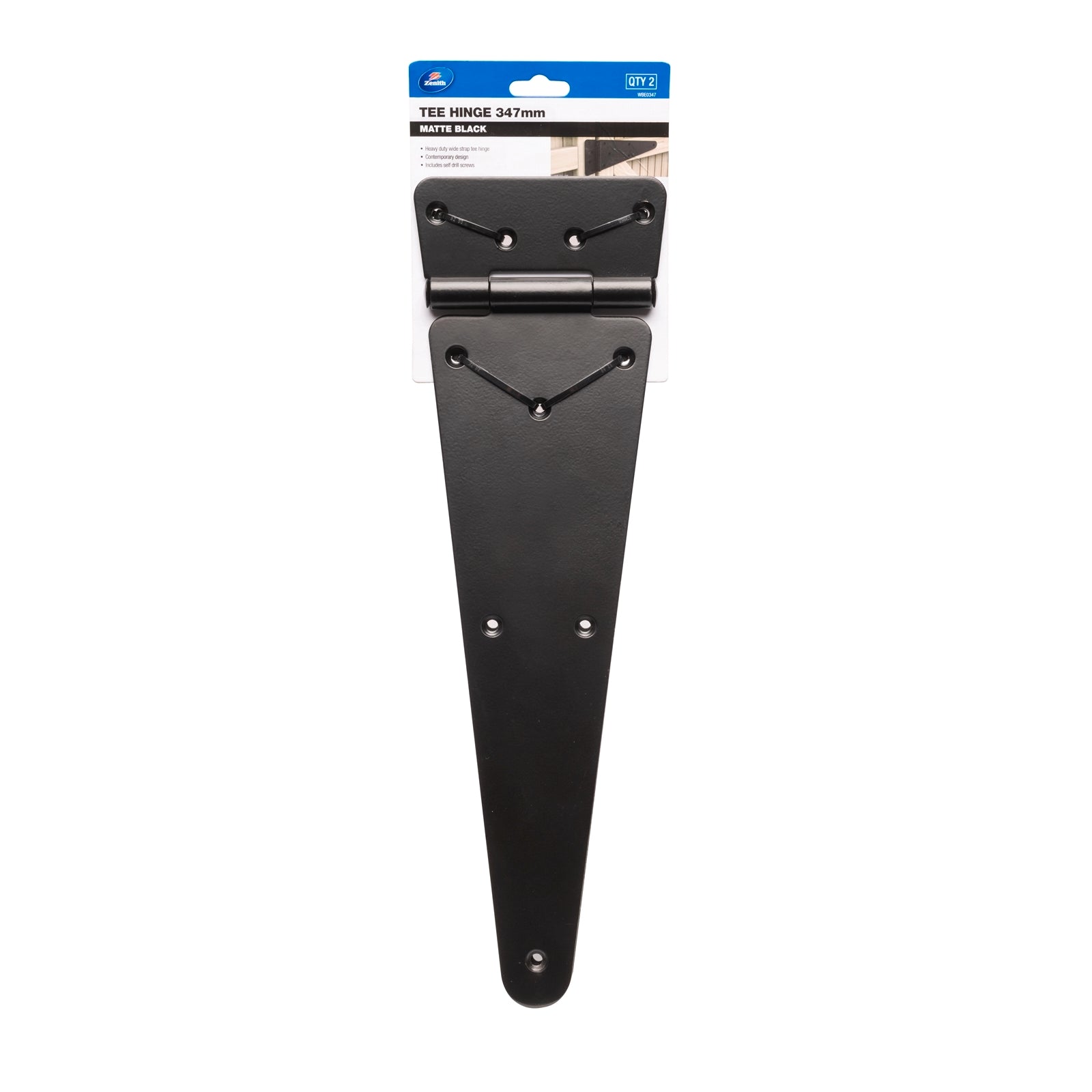 Zenith 347mm Matte Black Steel Tee Gate Hinge - 2 Pack
