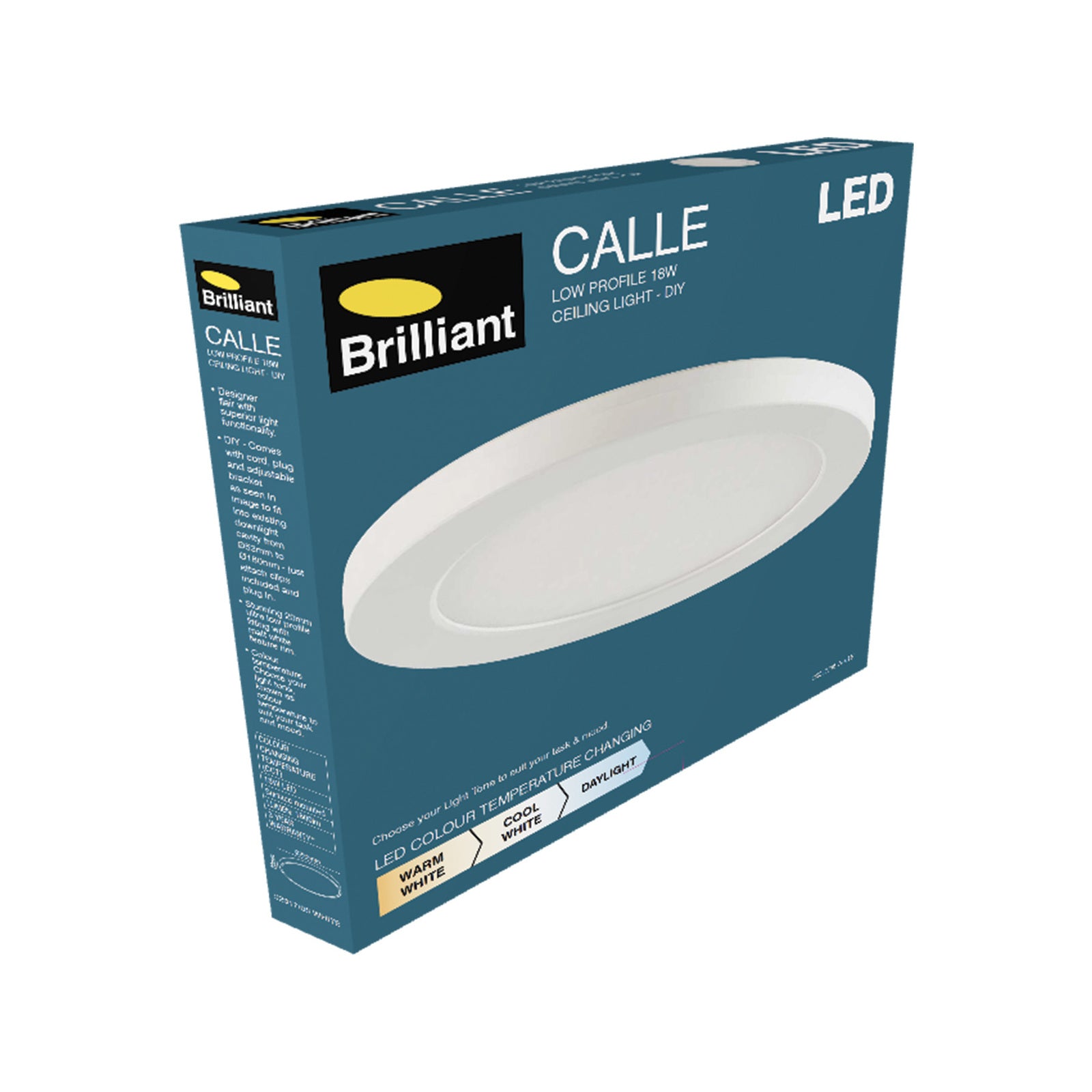 Brilliant 22.5cm 18W Tri-Colour LED Plug In Oyster Ceiling Light 22317/05