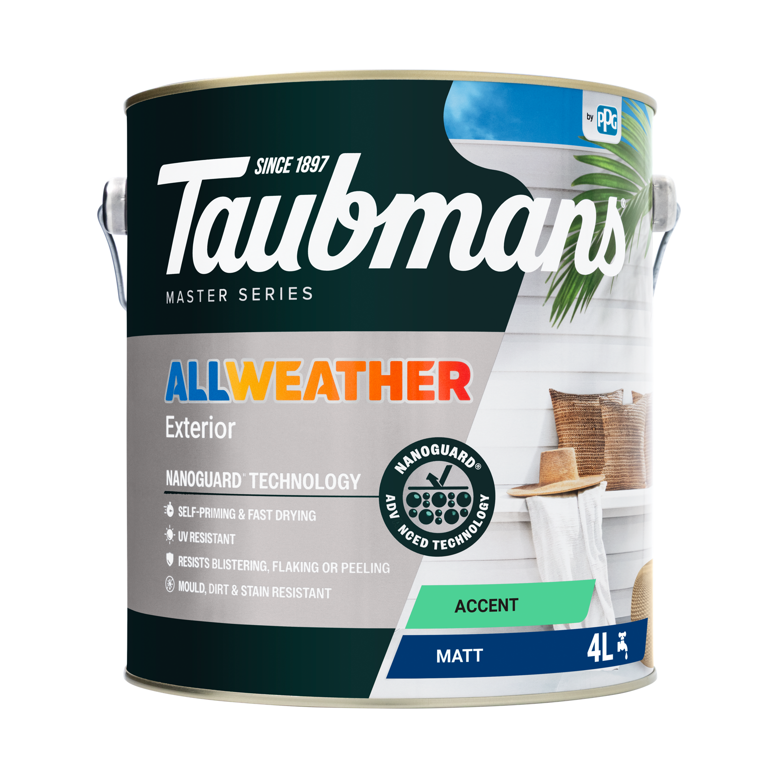 Taubmans 4L Accent Water Based Acrylic Matt All Weather Exterior Paint UV Resistant Waterproof