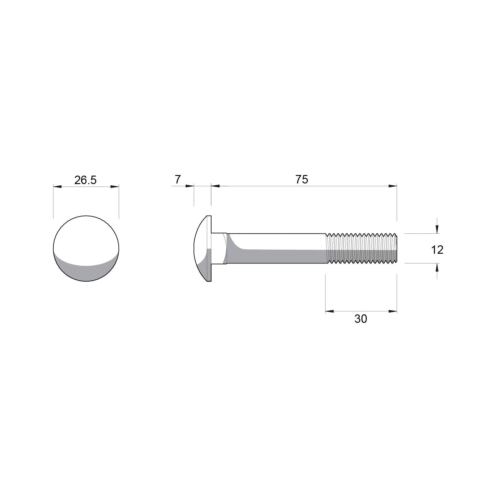 Zenith M12 x 75mm Hot Dip Galvanised Cup Head Bolt & Nut - 4.6 Grade Steel