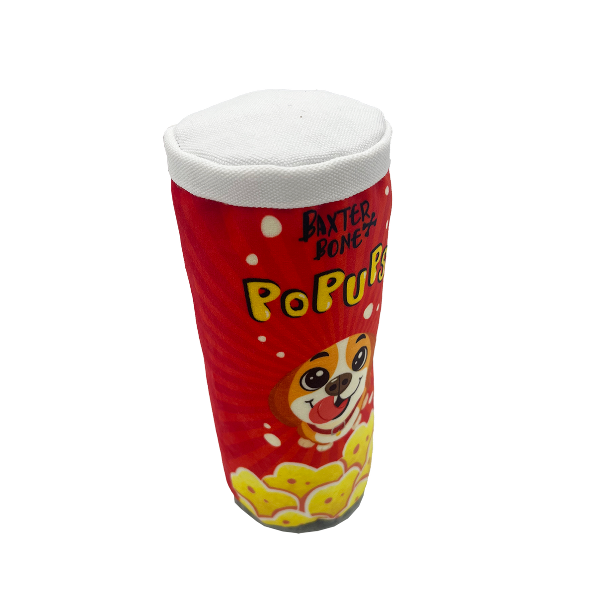 Baxter Bone Pop-Ups Chips Can Plush Dog Toy - Red, Squeaker & Crinkle