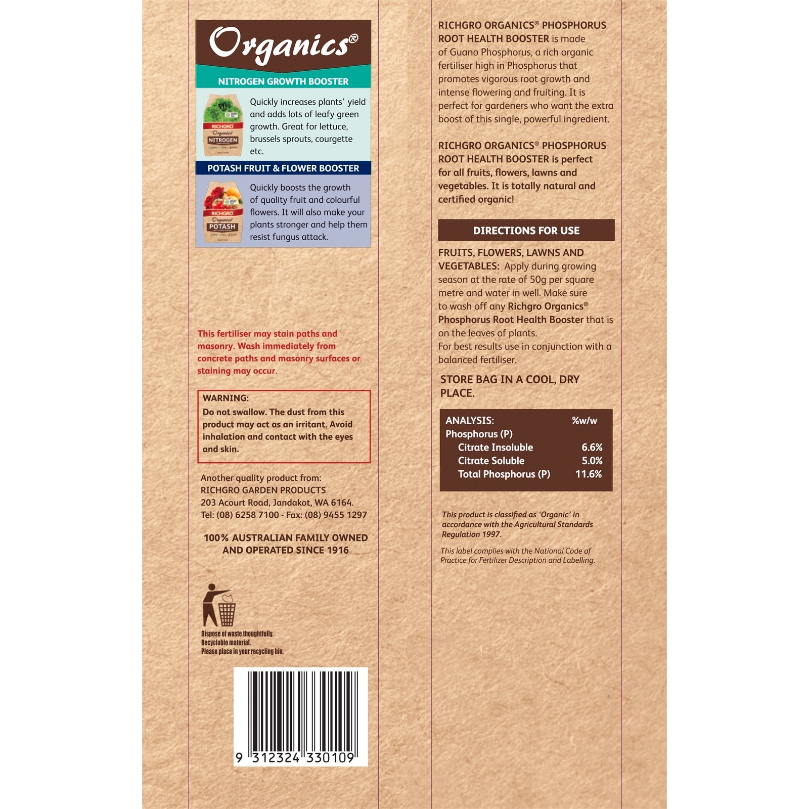 Richgro Mega Booster 2.5kg Organic Phosphorus Root Health Booster for Fruit, Flowers, Lawns & Veg