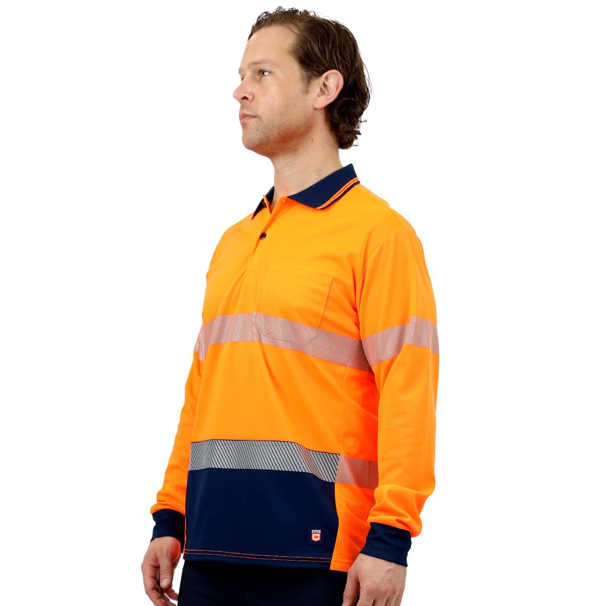Citeco Orange Hi Vis Long Sleeve Polo - Men's Reflective Polyester, X-Large