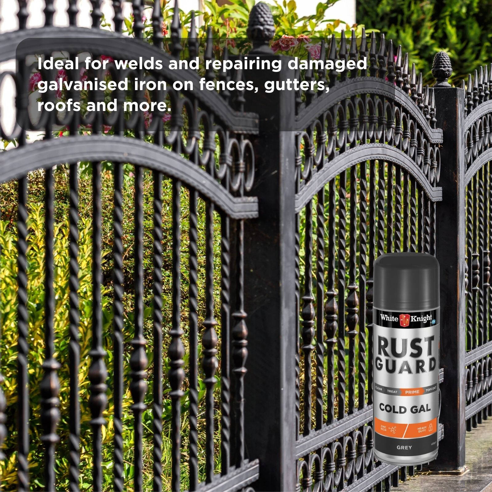 White Knight Rust Guard 400g Grey Cold Gal Zinc-Rich Galvanising Primer Spray Paint