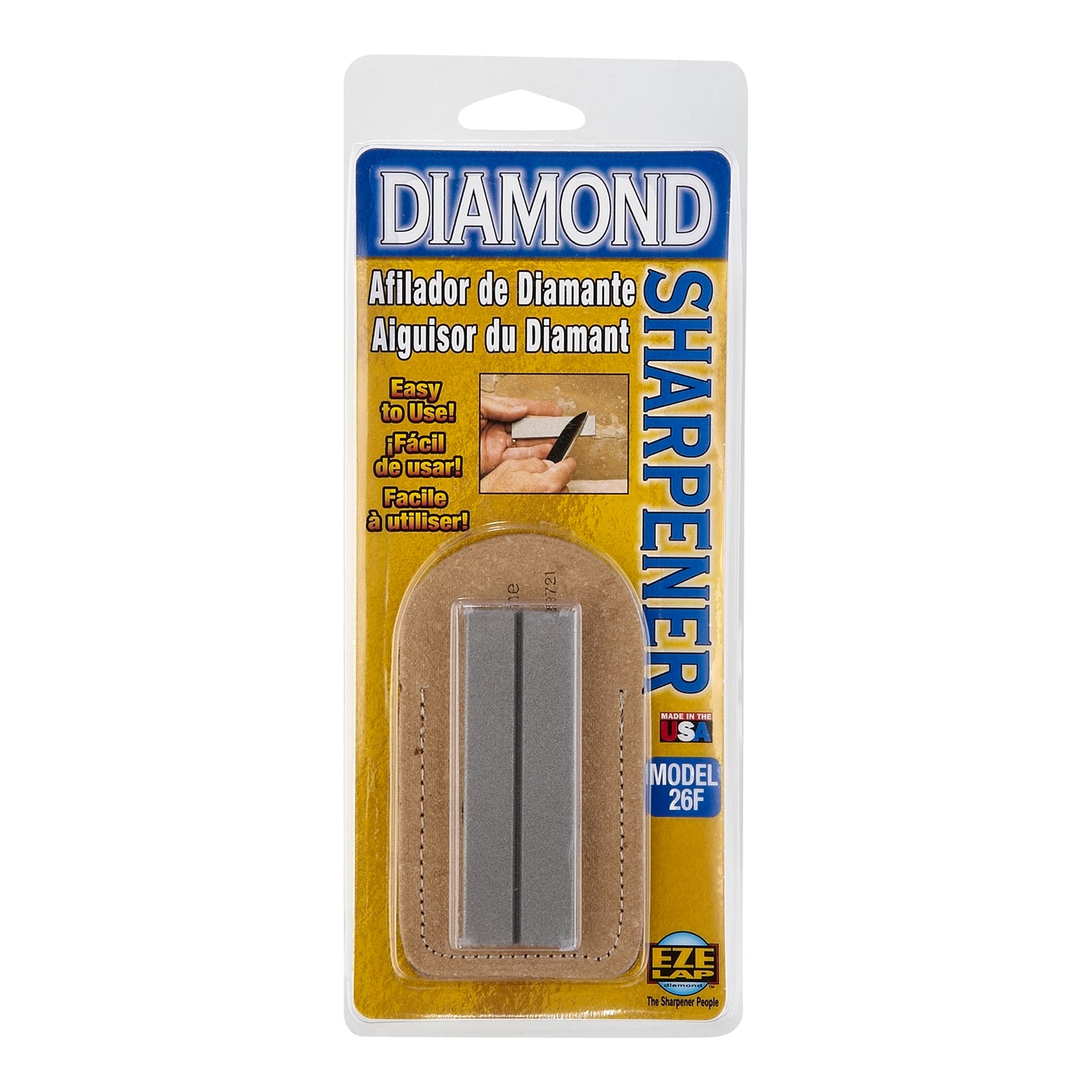 Eze-Lap 25 x 75mm Fine Diamond Plate Sharpener with Natural Tan Leather Pouch