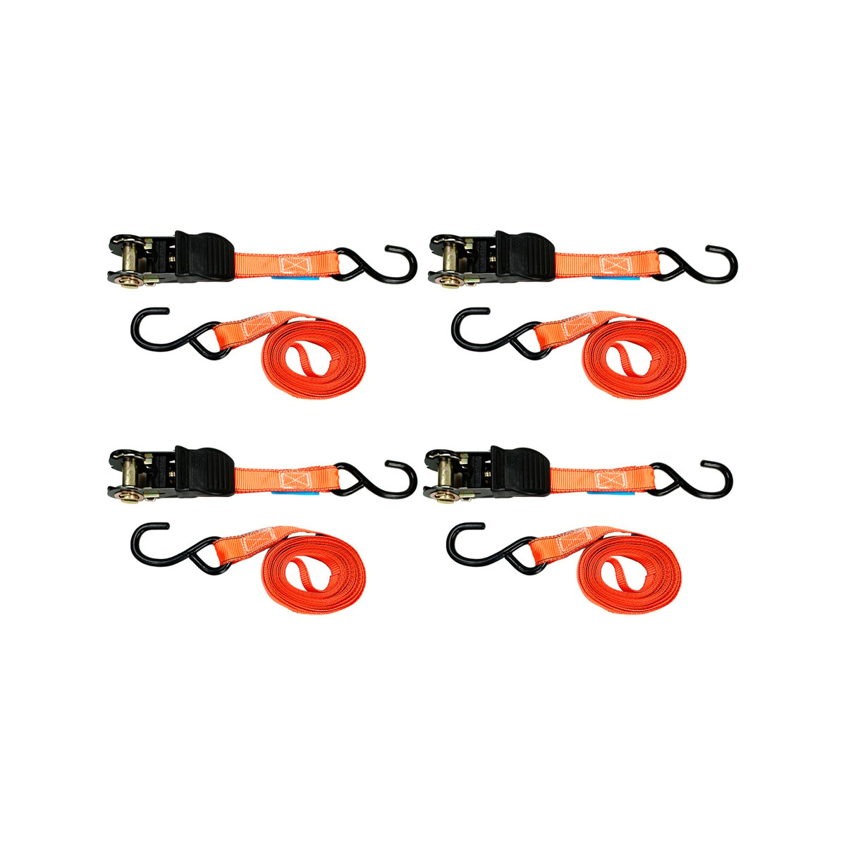 Syneco 25mm x 4.5m Ratchet Tie Down Set with S-Hooks, Polyester, 4 Pack (Green or Orange)