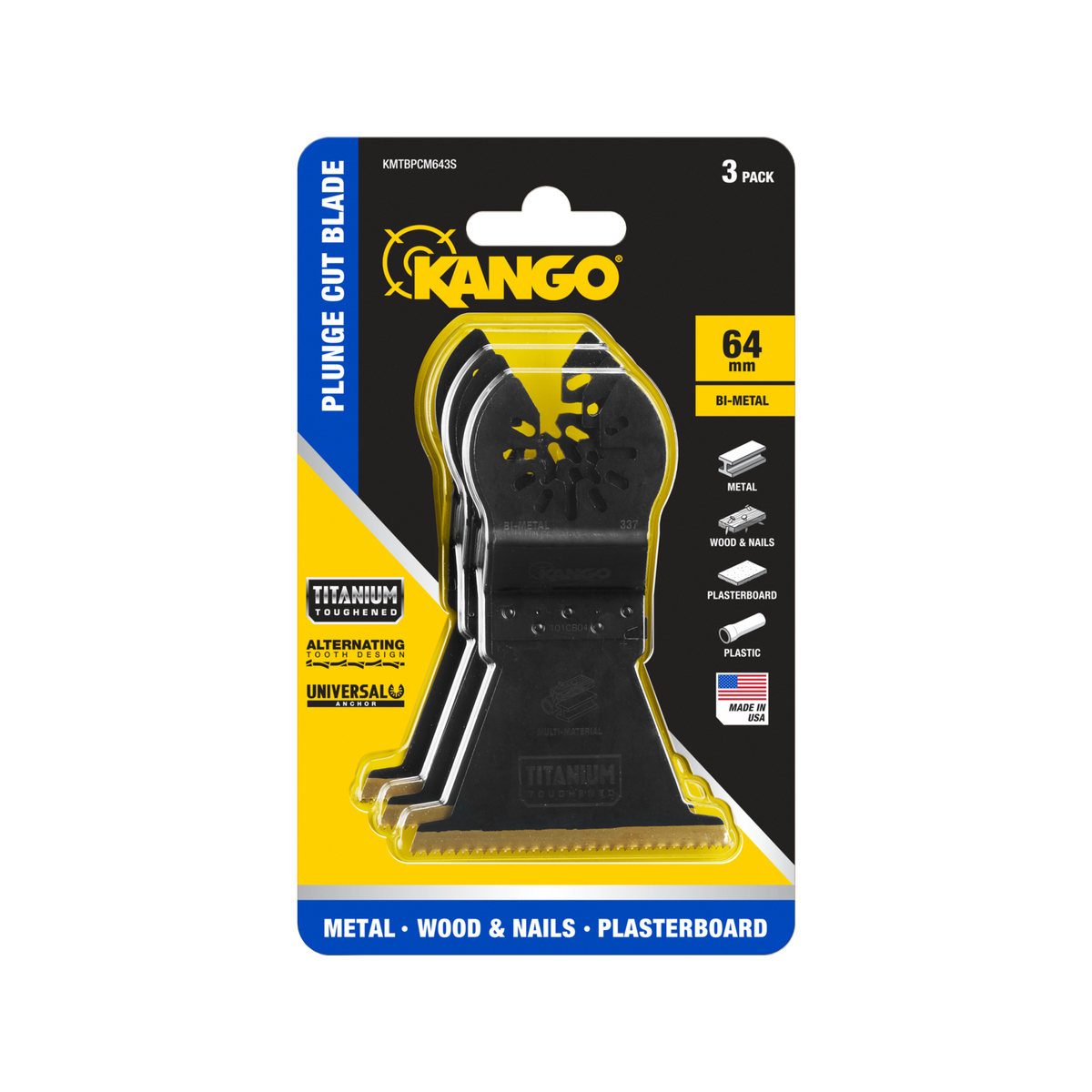 Kango 64mm Bi-Metal Plunge Cut Multi Tool Blades - 3 Pack