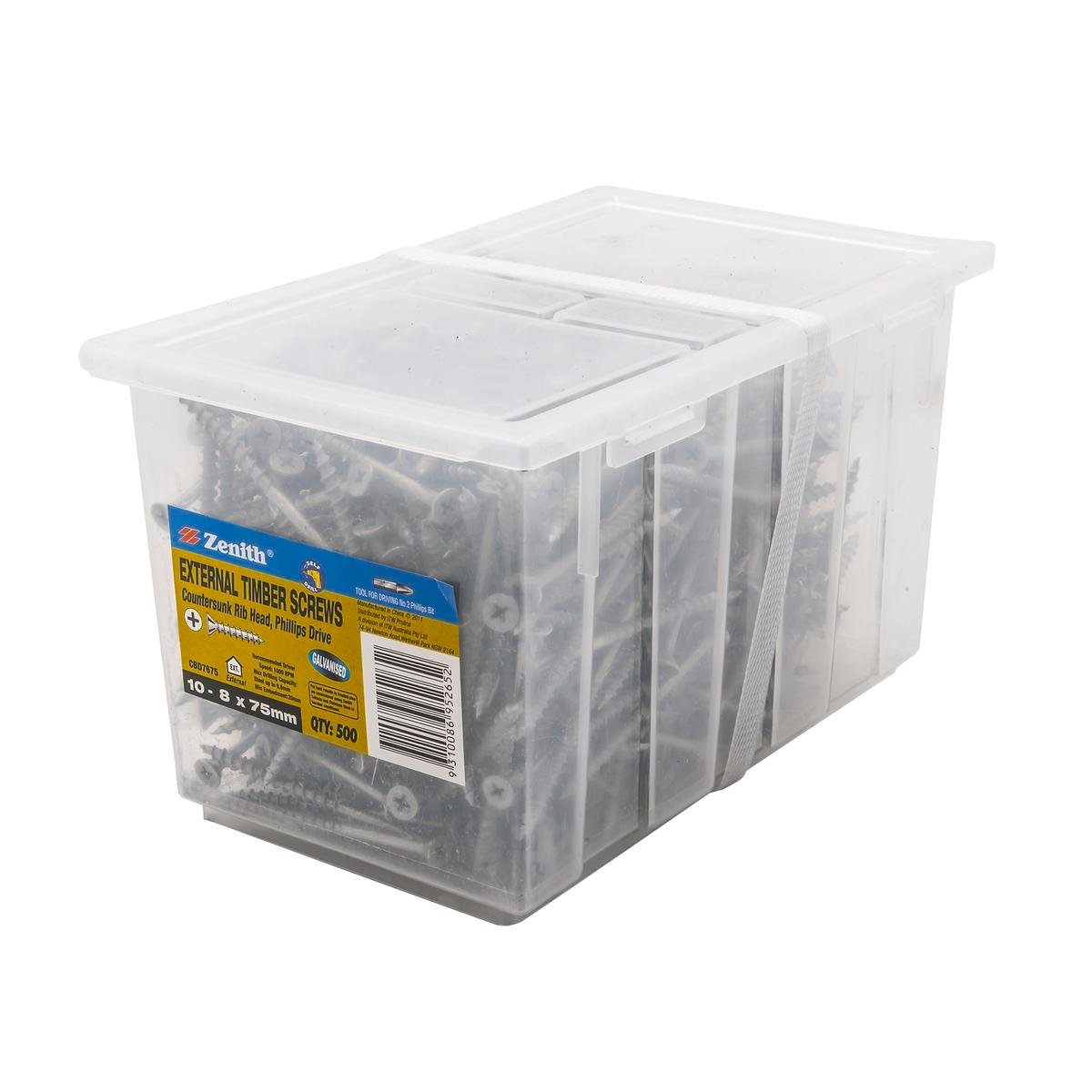 Zenith 10-8 x 75mm Galvanised Countersunk Ribbed Timber Screws - 500 Pack