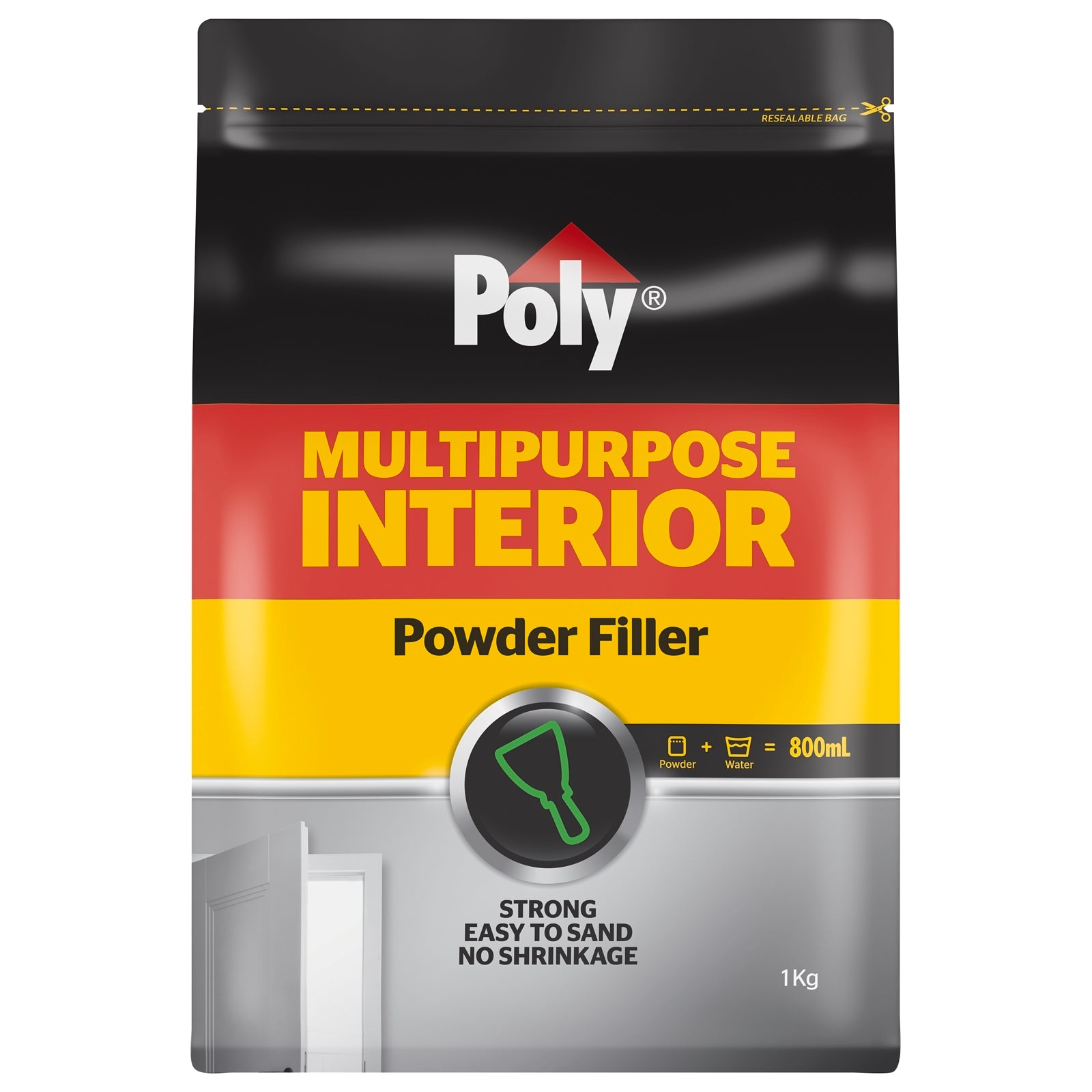 Poly 1kg Multipurpose Interior Powder Filler, White Plaster, Paintable