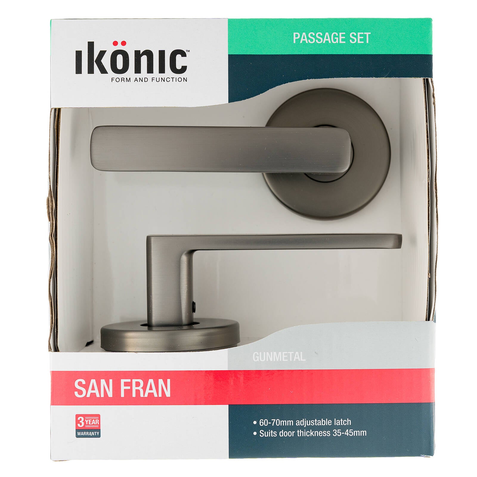 Ikonic San Fran Passage Lever Set Gunmetal Zinc