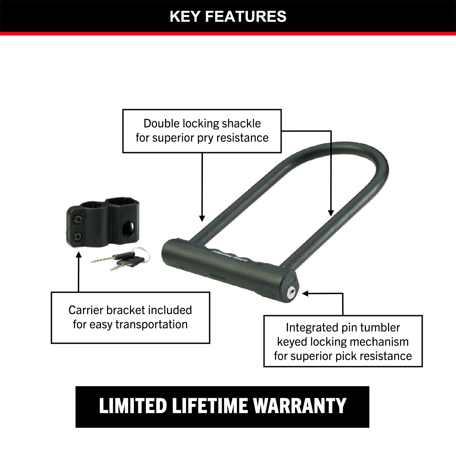 Master Lock 200 x 100 x 12mm U-Bar Bike Lock - Hardened Steel, Weather Resistant