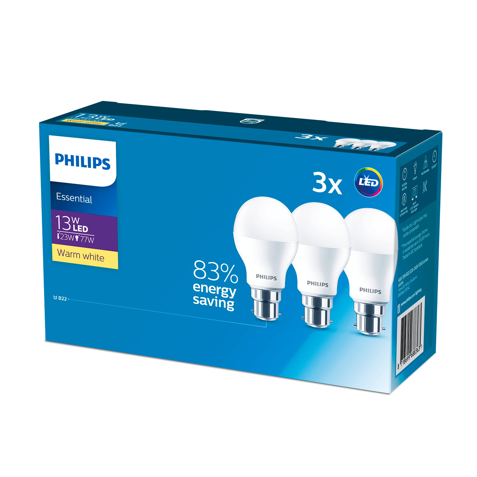 Philips A60 B22 LED 1350lm Warm White 13W Globe - 3 Pack