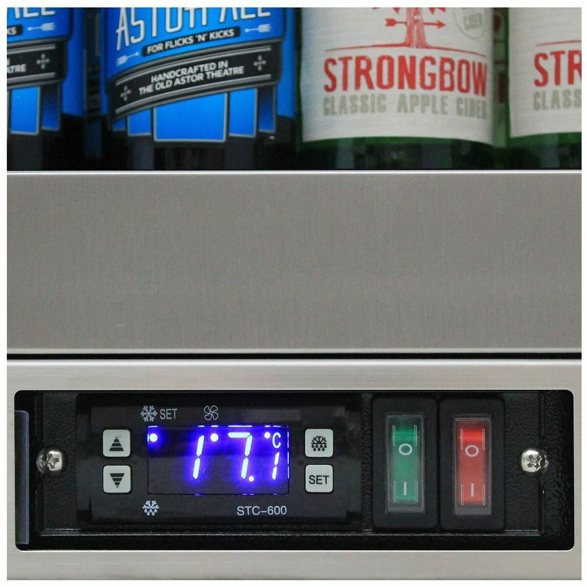 Rhino 129L Heated Glass Door Bar Fridge - Stainless Steel, Lockable, Two Adjustable Shelves, 7 Star - SG1R-HD