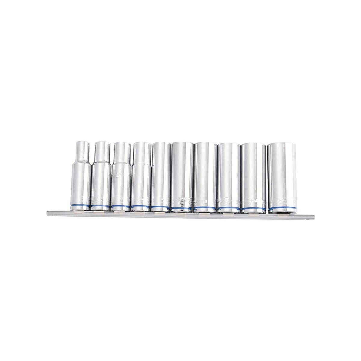 Kincrome Deep Socket Rail 10 Piece 1/2" Drive (Mirror Polish) - Metric - SuperSaverAU - view 1