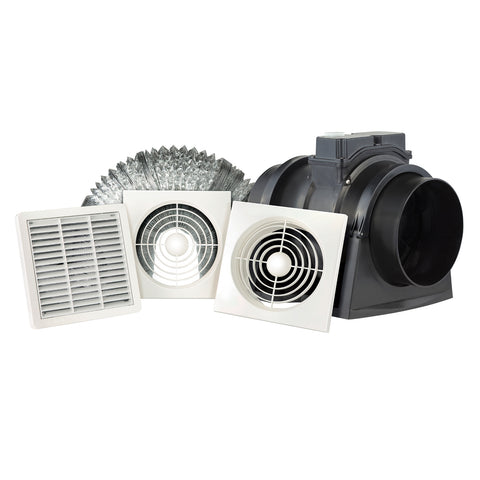 HPM 150mm Inline Exhaust Fan Kit White 555m³/h 60W Back Draft Stopper EFIL150SQWE
