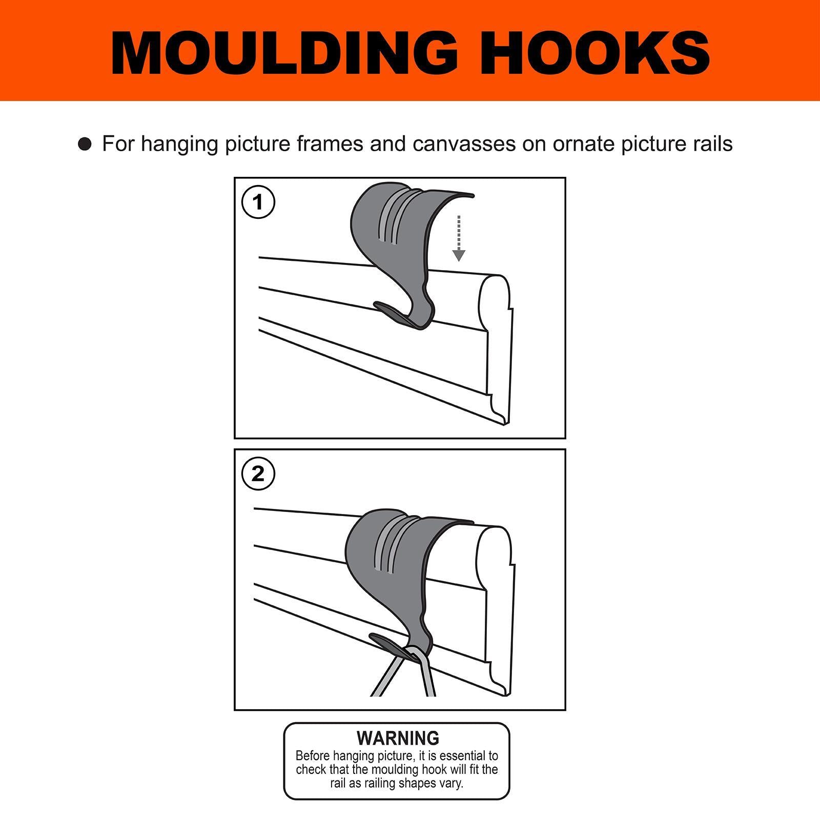 Everhang 10kg Nickel Plated Steel Picture Hanging Moulding Hook - 4 Pack
