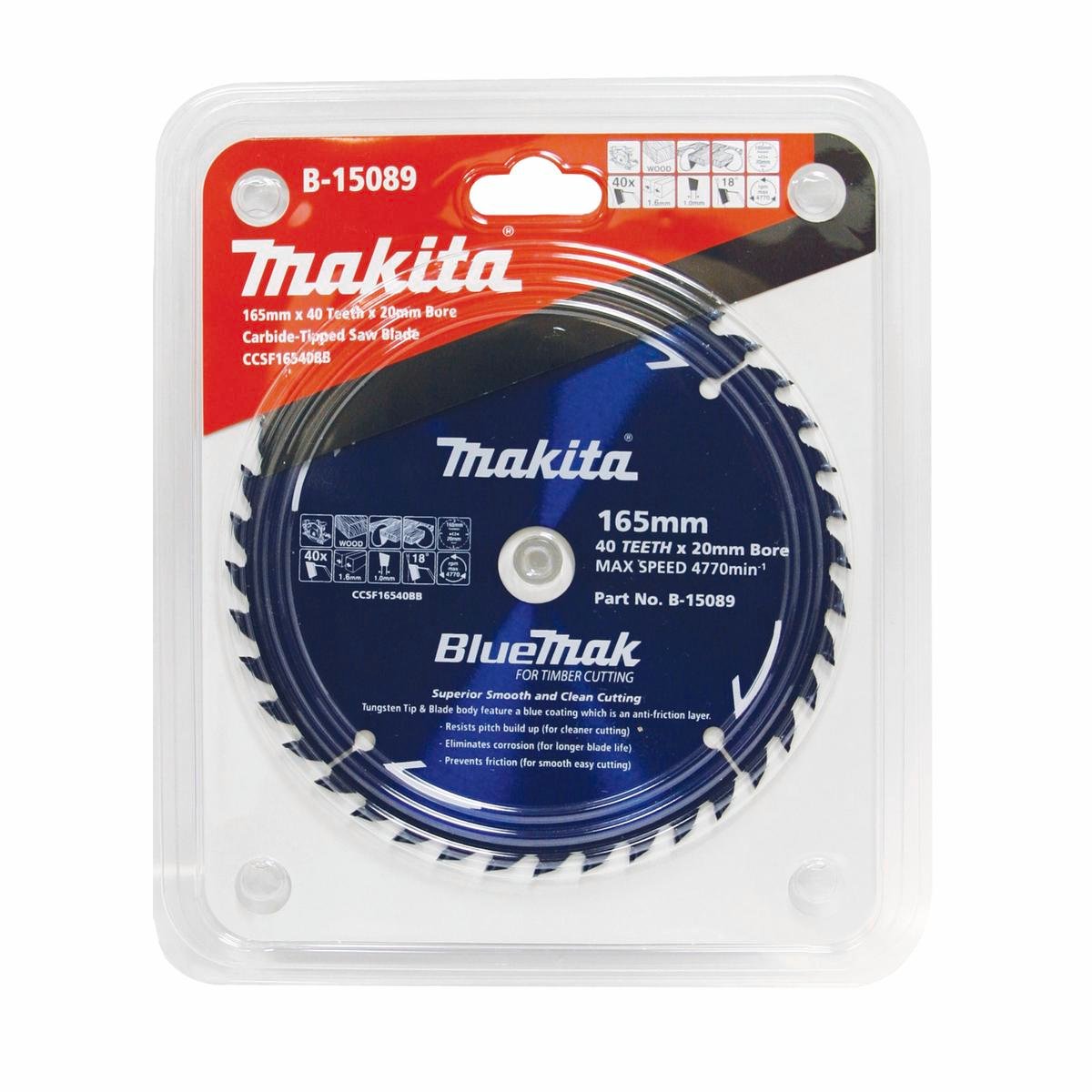 Makita 165mm 40T Bluemak Carbide Circular Saw Blade B-15089