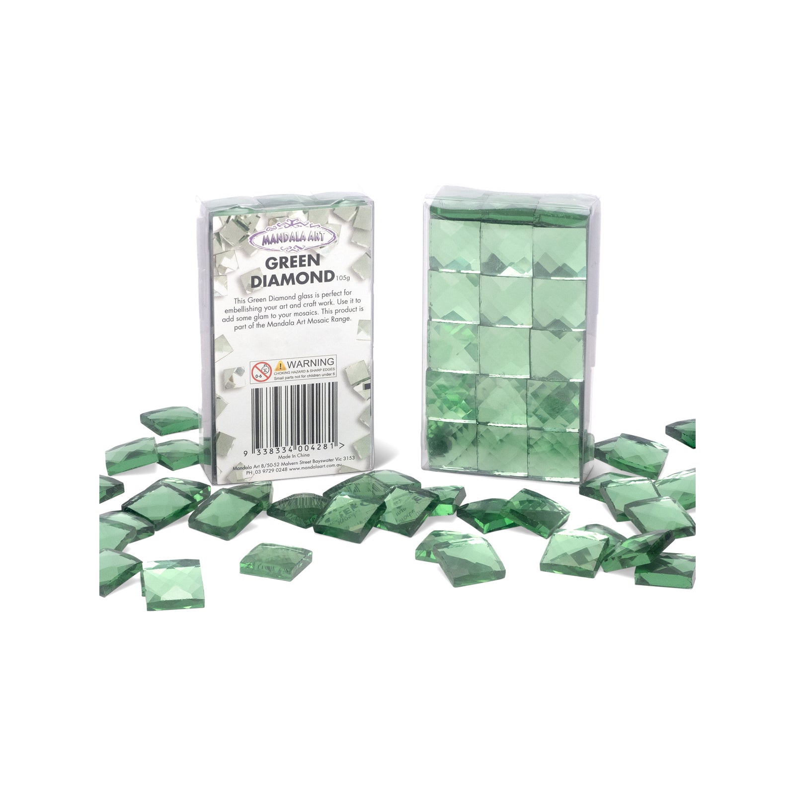 Mandala Art Green Diamond Mosaic Mirror Tiles - 63 Piece Indoor