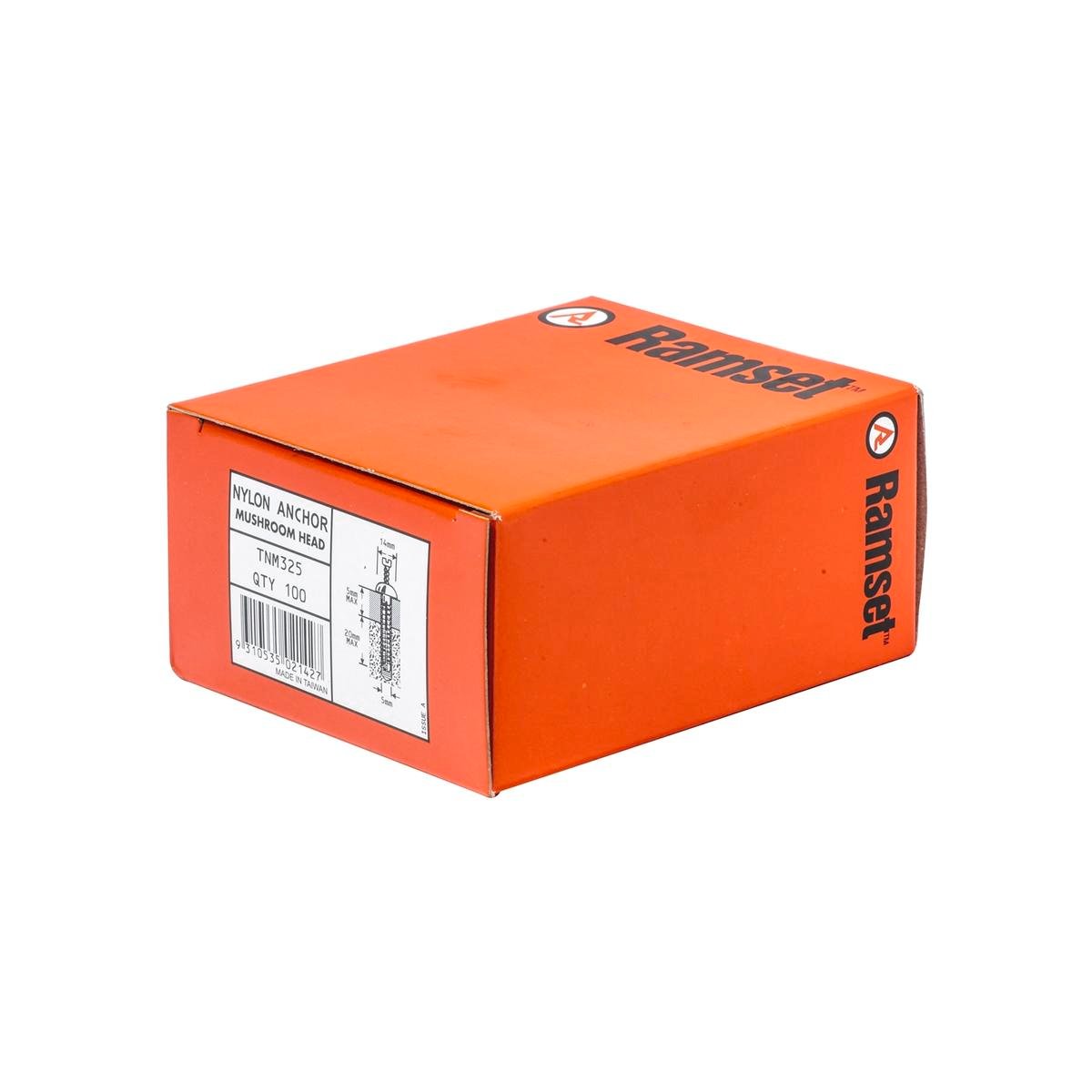 Ramset 5 x 25mm Mushroom Head Nylon Masonry Anchor, 100 Pack