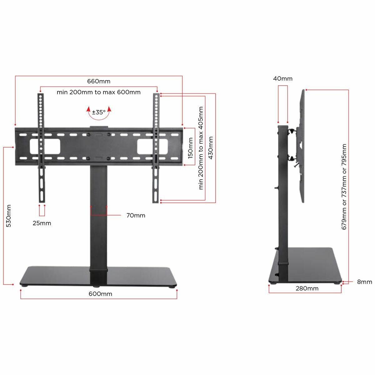 Echo Logico Universal TV Tabletop Stand - Black - VESA 200x200 to 600x400 - Up to 40kg - VTSU60B