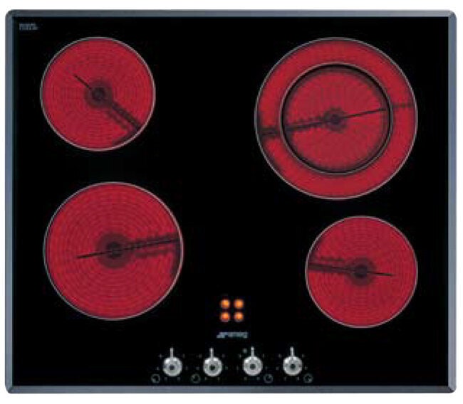 Smeg 60cm Classic Aesthetic Ceramic Cooktop - Black Glass, Steel Knobs, Extension Zone, Low Profile - SA661X2