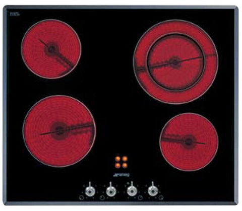 Smeg 60cm Classic Aesthetic Ceramic Cooktop - Black Glass, Steel Knobs, Extension Zone, Low Profile - SA661X2