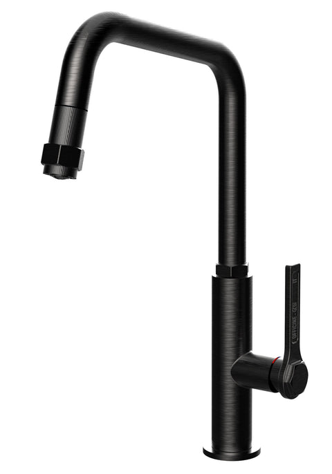Gessi Pull Out Kitchen Mixer Tap - Black Metal Brushed, 360 Degree Spout, 5 Star WELS - 60053BMB