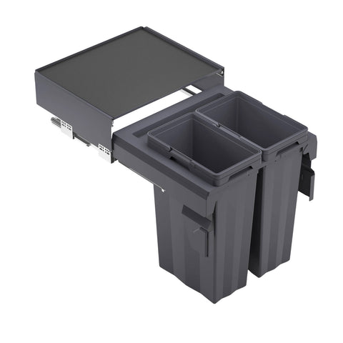 Kaboodle 2 x 37L Grey Side Mount Pullout Bin to Suit 600mm Base Cabinet