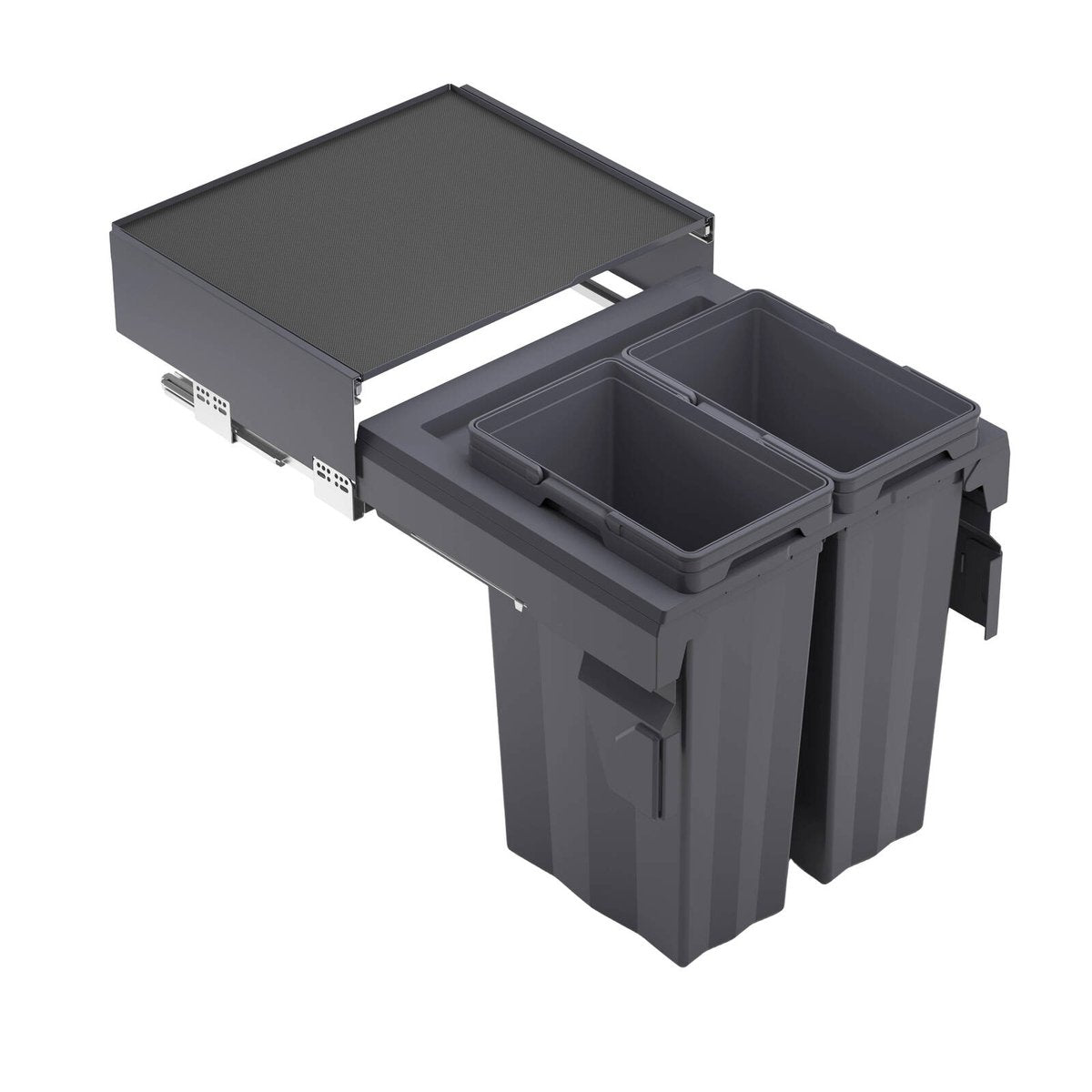 Kaboodle 2 x 37L Grey Side Mount Pullout Bin to Suit 600mm Base Cabinet