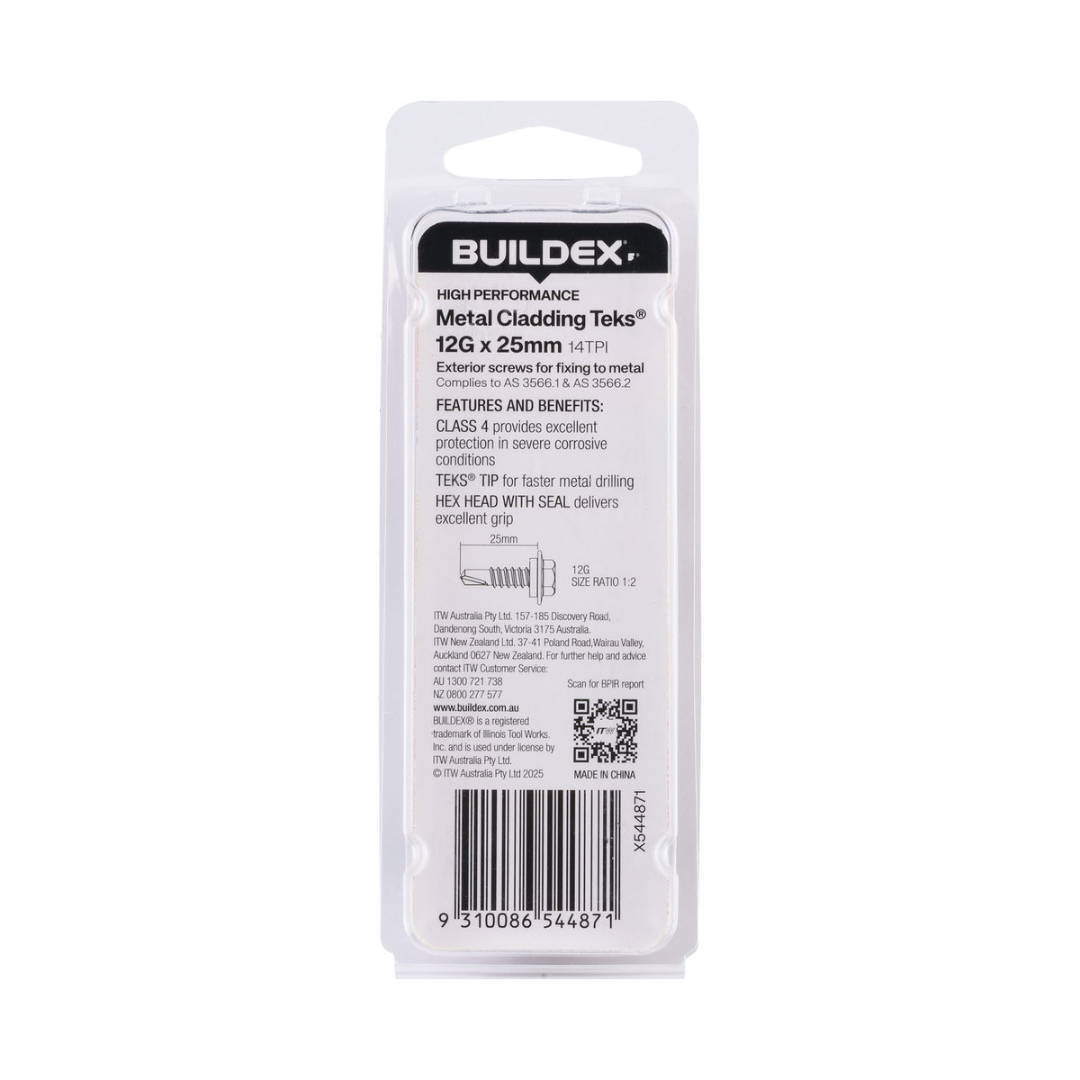 Buildex Cladding Fencing Teks Screws 12g x 25mm - 10 Pack - Self-Drilling - Corrosion Resistant - SuperSaverAU - view 2