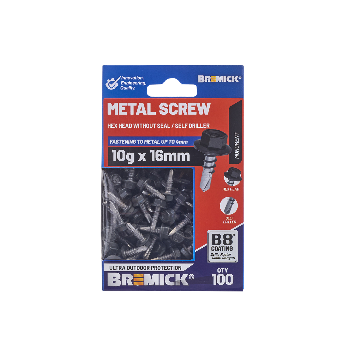 Bremick MO Metal Hex Screw - 10g x 16mm - B8 Coating - 100 Pack - Corrosion Resistant - SuperSaverAU - view 2
