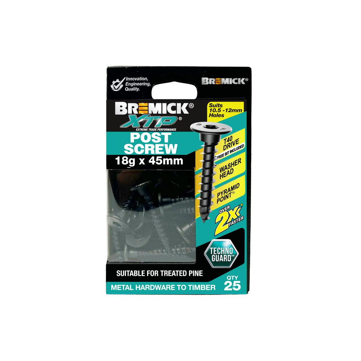 Bremick XTP 18g x 45mm TechnoGuard Black Post Screws 25 Pack