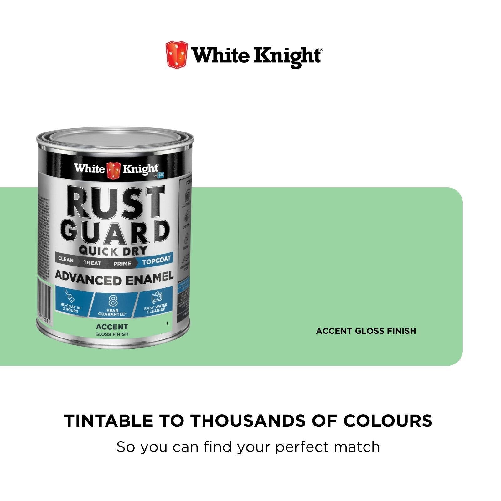 White Knight Rust Guard 1L Accent Gloss Quick Dry Advanced Enamel Paint