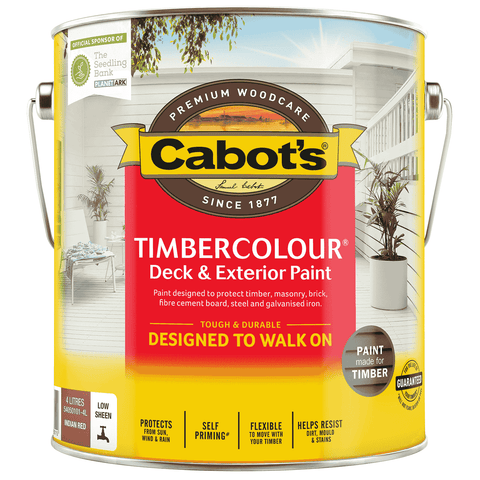 Cabot's Timbercolour 4L Indian Red Deck & Exterior Paint, Water-Based, UV Resistant, Self-Priming