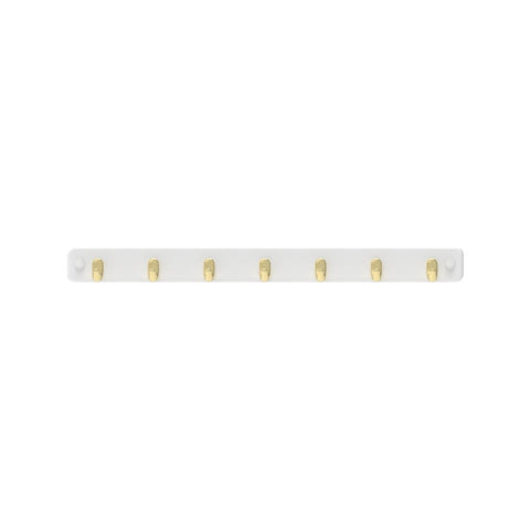 Mode 7 Key Rack - 7 Hooks - 385mm x 40mm x 32mm - Brushed Brass on White - SuperSaverAU - view 1