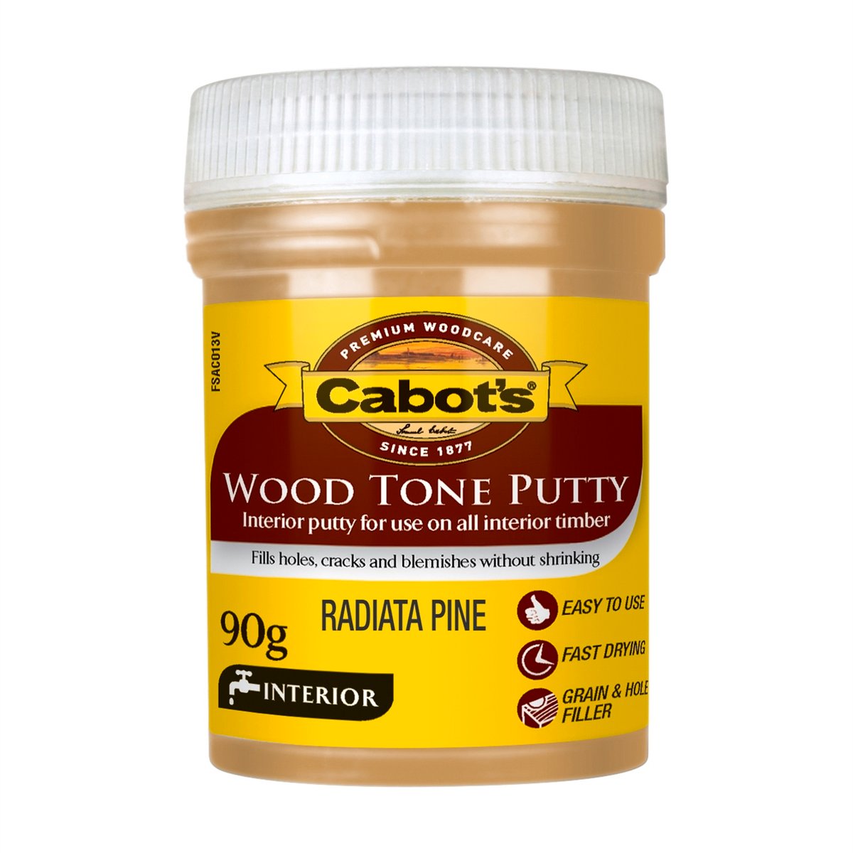 Cabot's Wood Tone Putty 90g Radiata Pine, Water-Based Interior Timber Hole & Crack Filler
