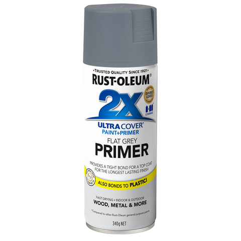 Rust-Oleum 2X Ultra Cover Flat Grey Primer Spray Paint 340g Paint & Primer In One