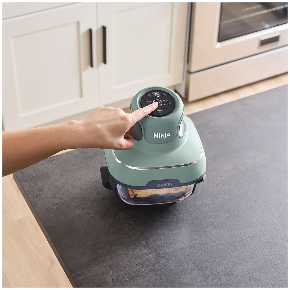 Ninja Crispi 4-in-1 Portable Glass Air Fryer - Sage Green Finish, Glass Bowl, Compact Size - FN101SG