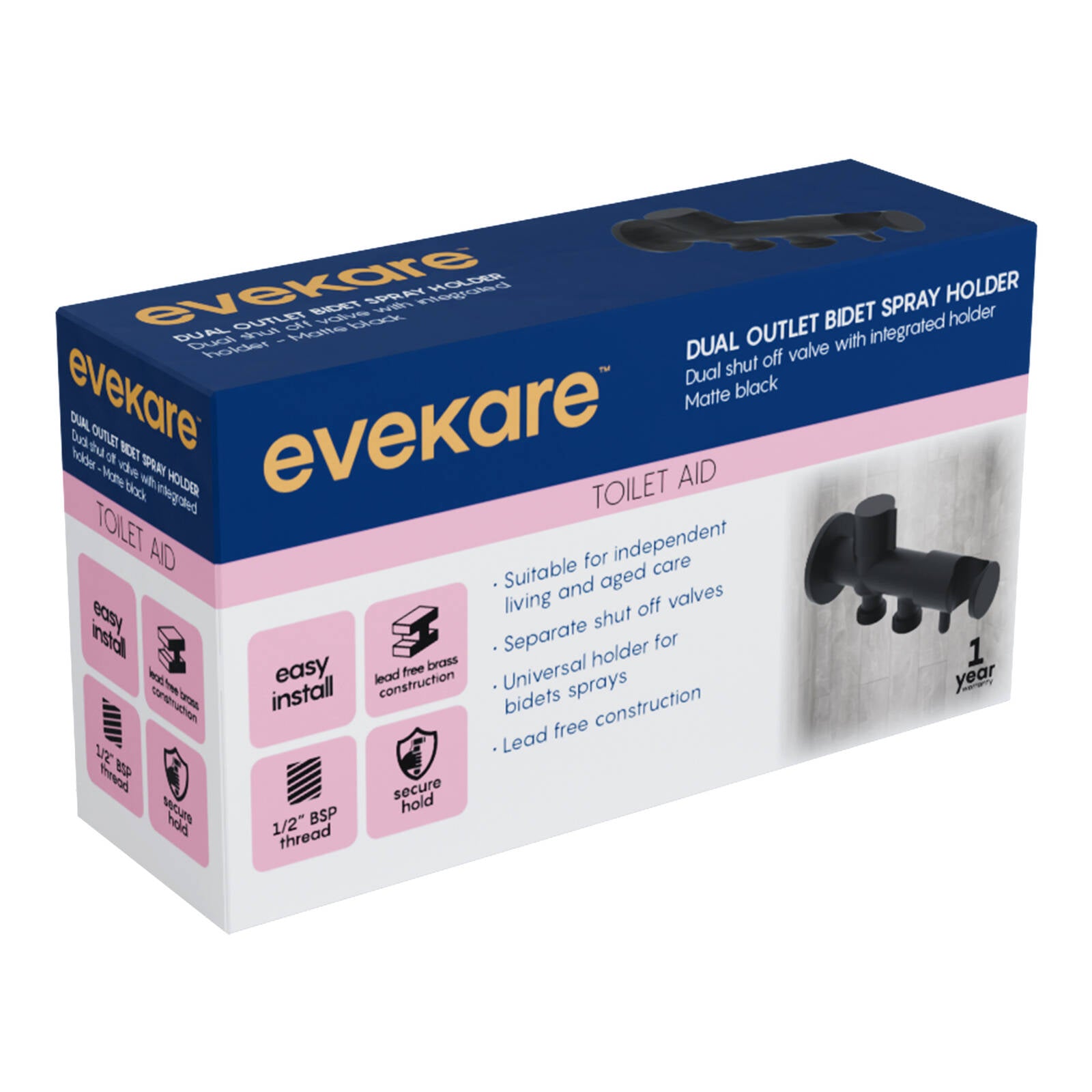 evekare Matte Black Dual Hand Spray Holder and Shut Off Valve 7.5L/min