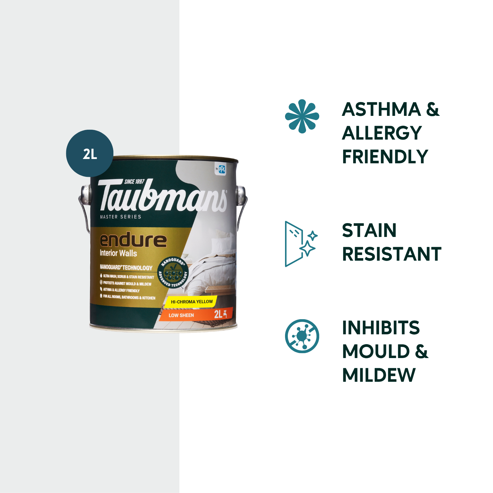 TAUBMANS Endure 2L Hi-C Yellow Low Sheen Interior Walls Paint Water Based UV Resistant