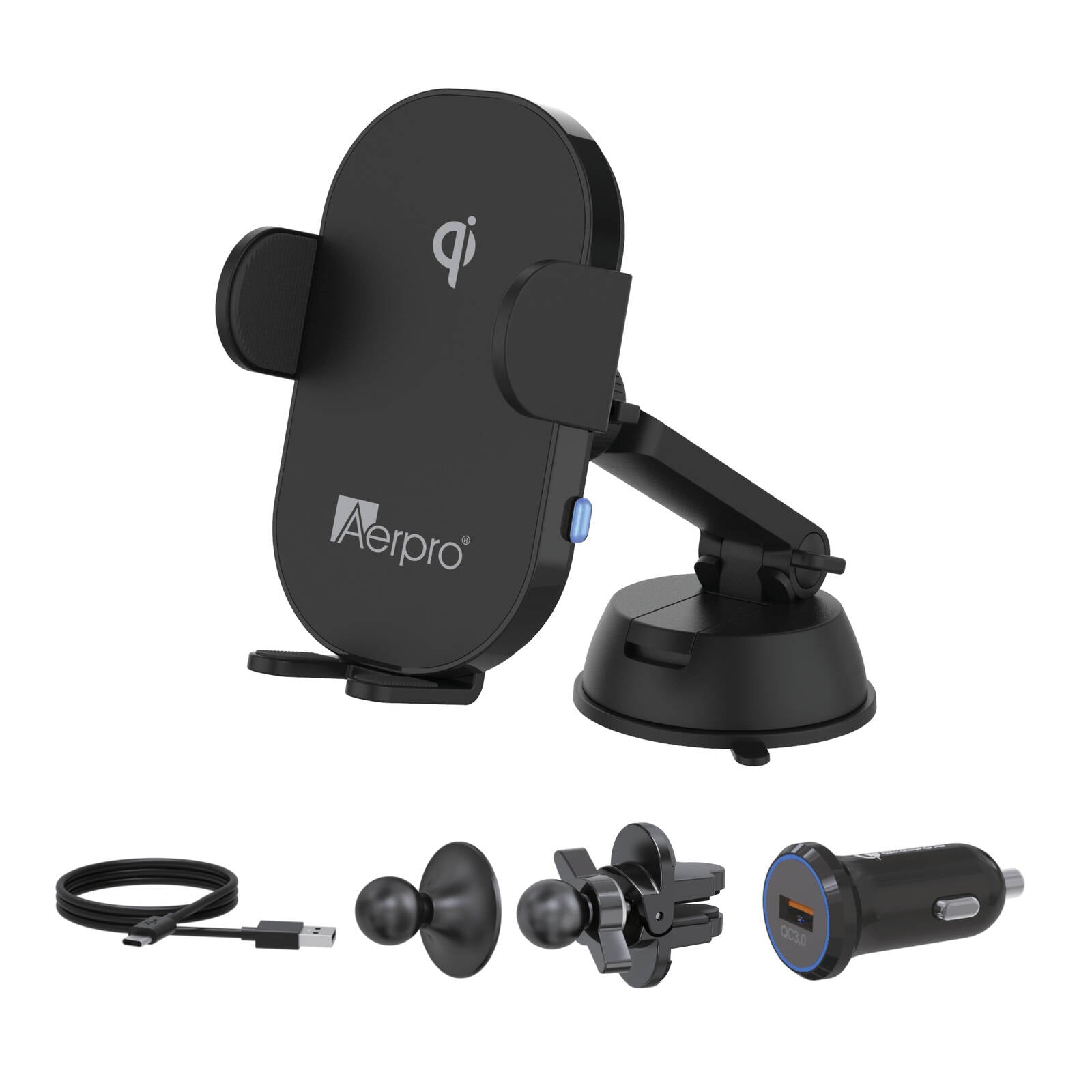 Aerpro 15W Wireless QI Charging Smartphone Holder Kit - Black APWCAG1