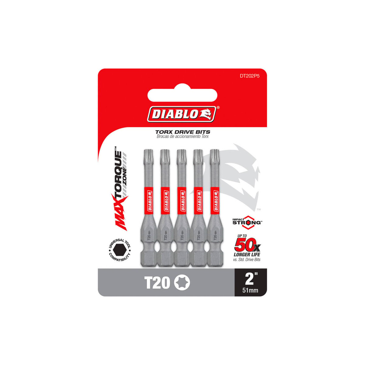 Diablo T20 Torx 2" Impact Power Drive Bits - 5 Pack