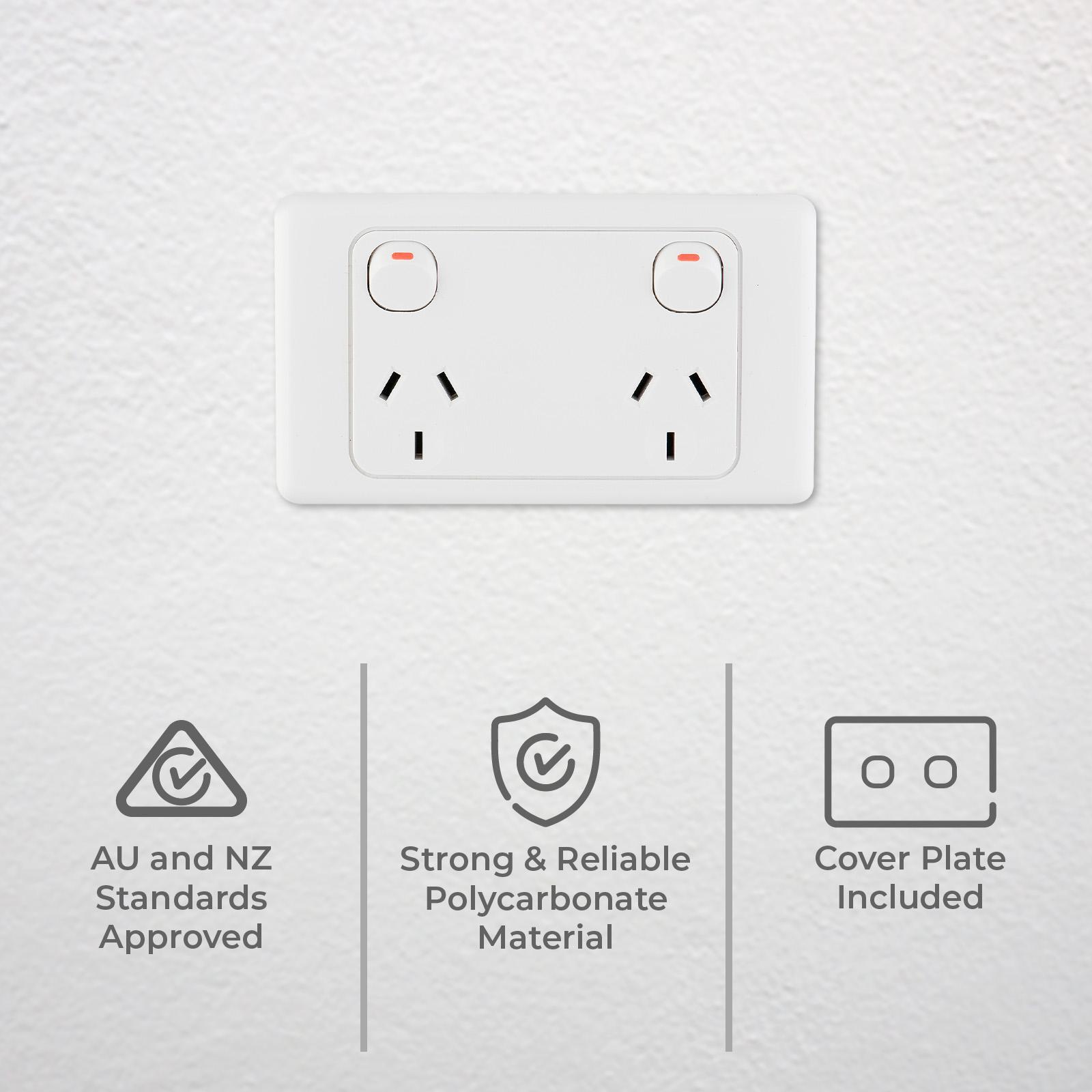 DETA 10A Wide Spaced Double Power Point 250V White Polycarbonate 6212B