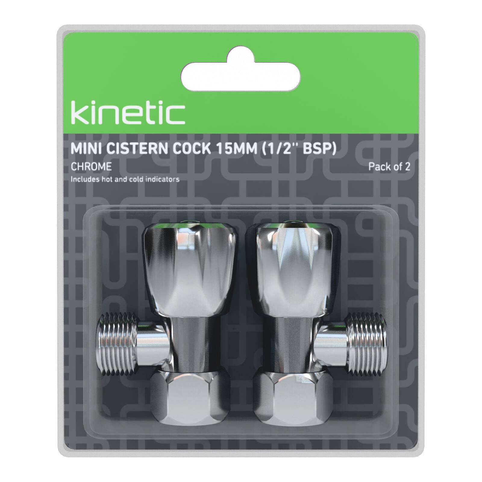 Kinetic 15mm Chrome Lead Free Brass Mini Cistern Cock Rising Stem - 2 Pack