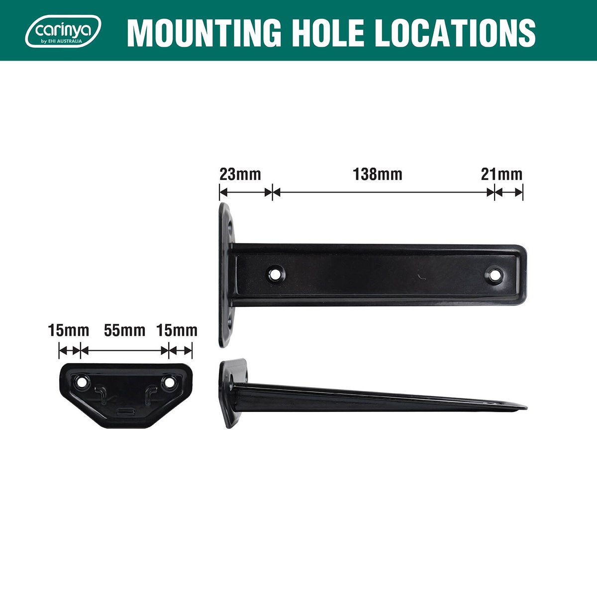Carinya 189 x 39mm Black Powder Coated Steel Floating Shelf Bracket 50kg