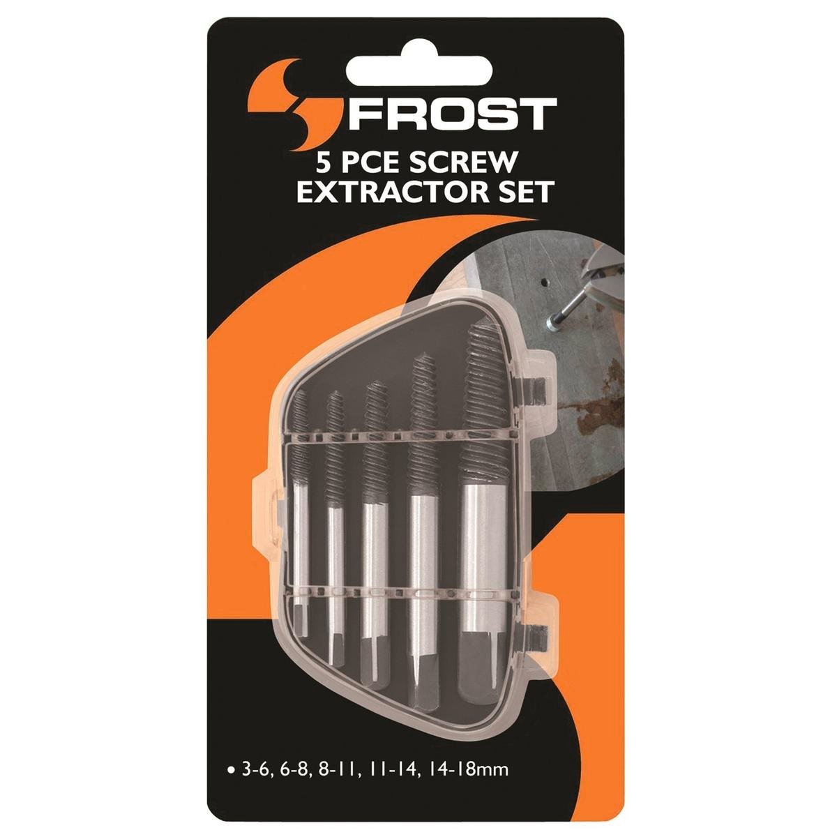 Frost 5 Piece Extractor Screw Set, Steel, Removes Broken Bolts and Screws